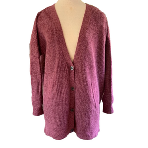 Free People sz M oversized purple button down wool and alpaca blend cardigan